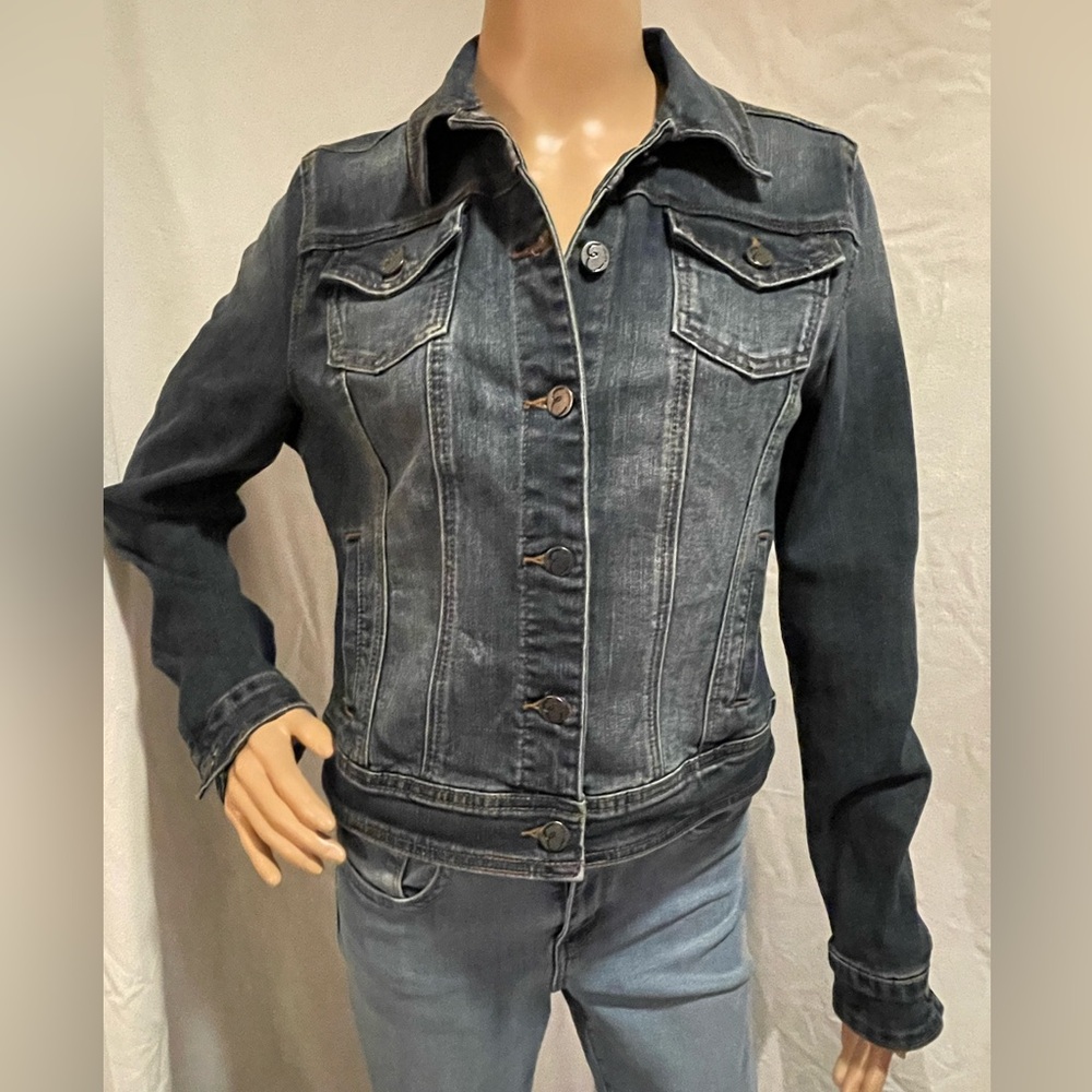 Earl Jeans Dark Blue Denim Jacket with Red & Green Floral Embroidery - Picture 2 of 7